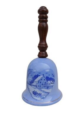 Vintage 1979 Currier & Ives Blue Porcelain Bell Musical Box